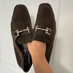 Salvatore Ferragamo Gancini Loafers in Brown Suede